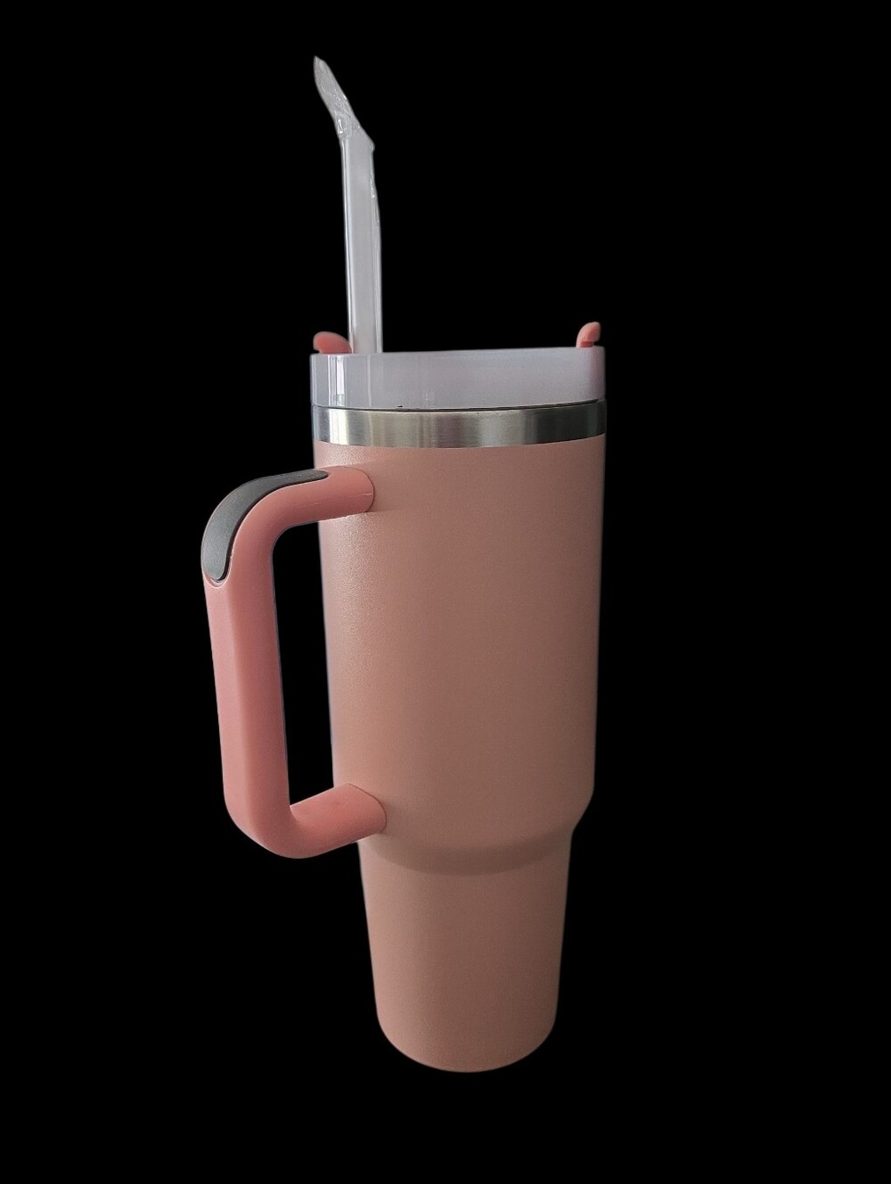 Insulated Light  Pink Travel Tumbler with Handle and Straw 40oz